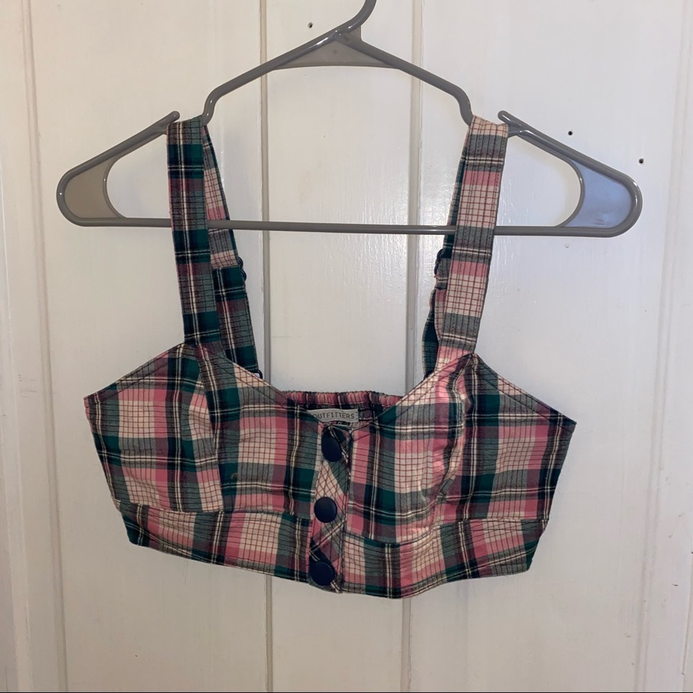 Pink and Green Plaid Crop Top